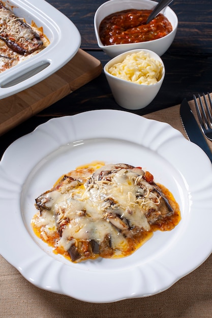 Eggplant parmigiana with cheese and tomato sauce