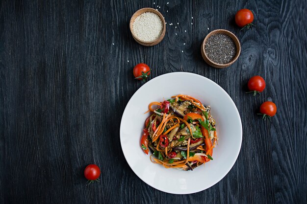 Eggplant, pepper and carrot salad. 