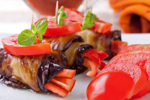 Eggplant rolls stuffed with pepper