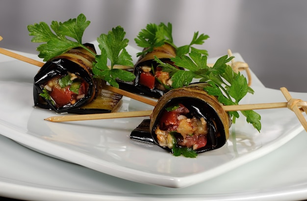 Eggplant rolls stuffed with vegetables