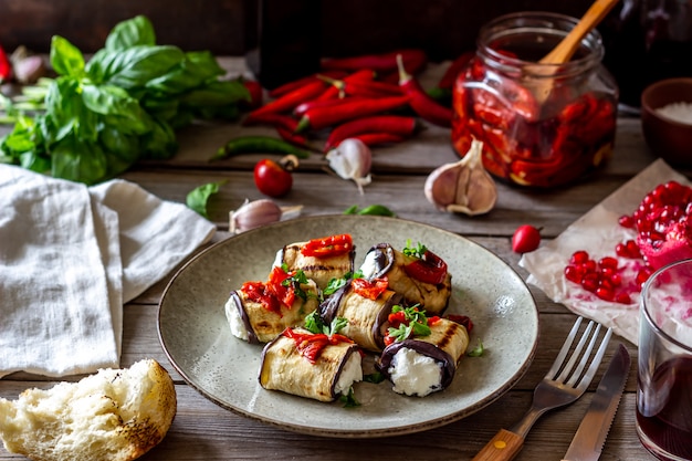 Eggplant rolls with cheese