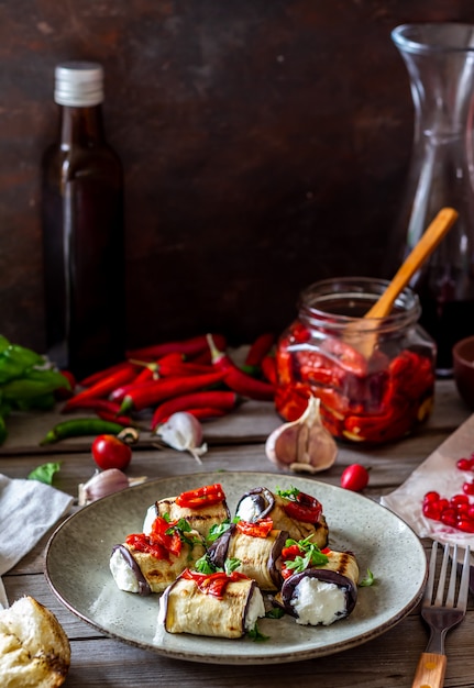 Eggplant rolls with cheese