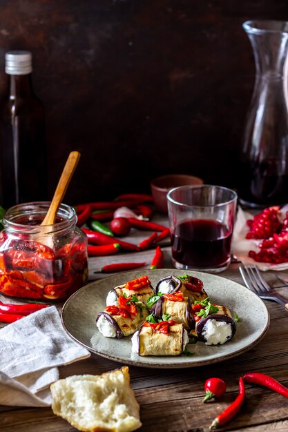 Eggplant rolls with cheese