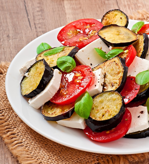 eggplant salad with tomato and feta cheese