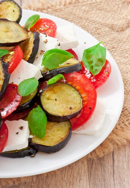 eggplant salad with tomato and feta cheese