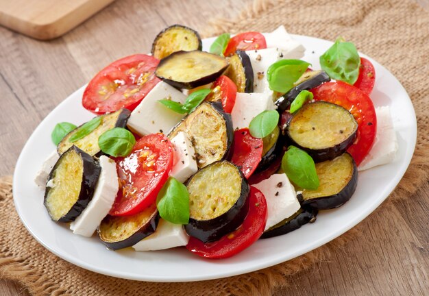 eggplant salad with tomato and feta cheese