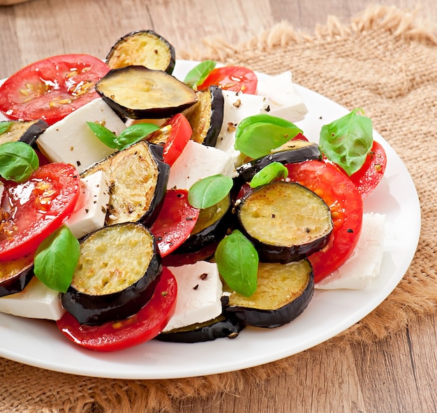 eggplant salad with tomato and feta cheese