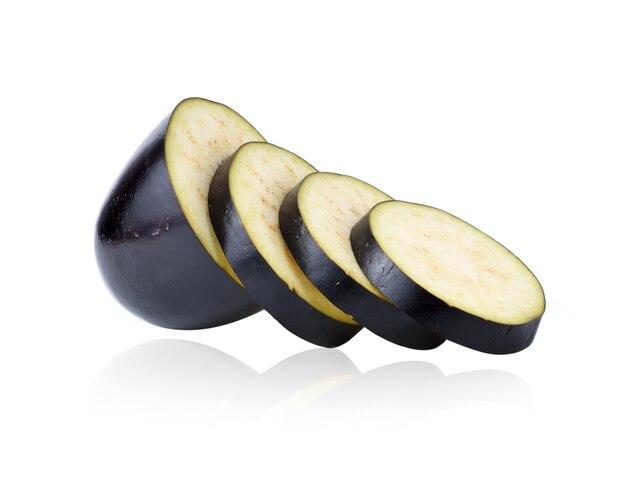 Eggplant slices isolated on white background