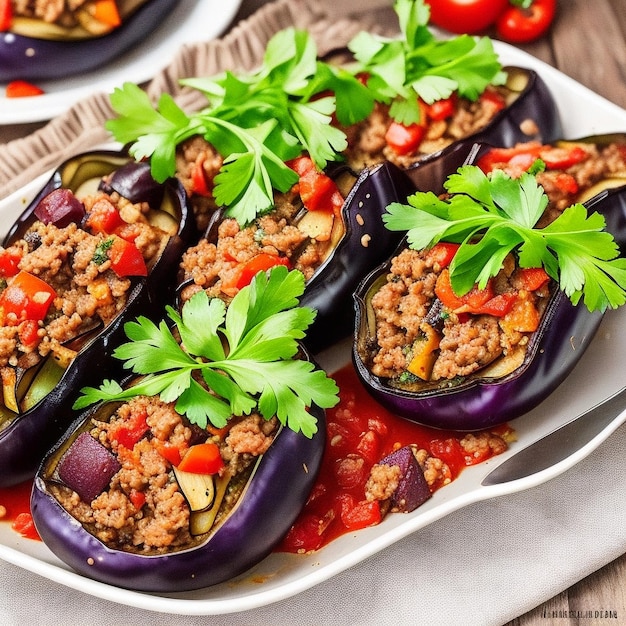 Eggplant stuffed with minced meat and vegetables