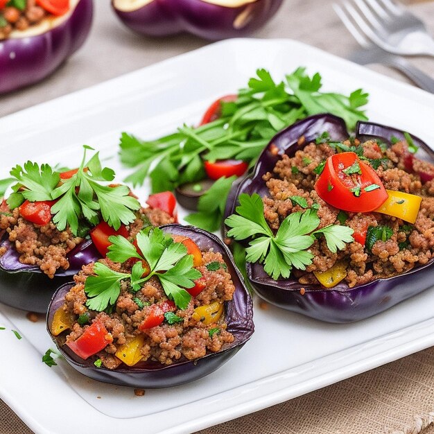 Eggplant stuffed with minced meat and vegetables