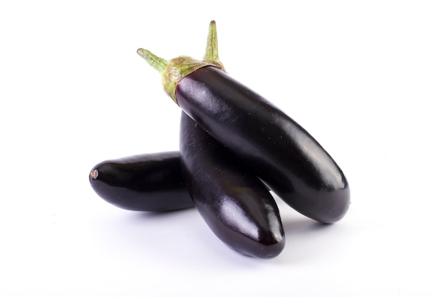 Eggplant  on a white background. Aubergines  are fresh and delicious. Fresh vegetables on a white background.