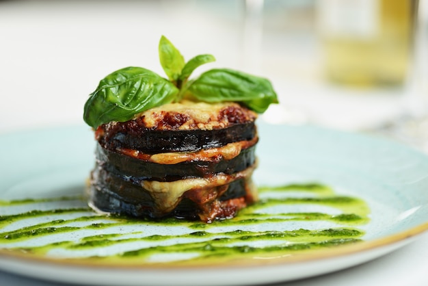 Eggplant with cheese and basil