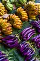 Photo eggplants and bananas being sold in the honiara central market