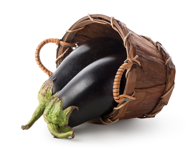 Eggplants in a basket isolated on white