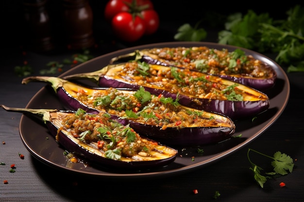 Photo eggplants with spice