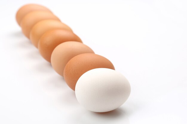 Eggs are on a white 