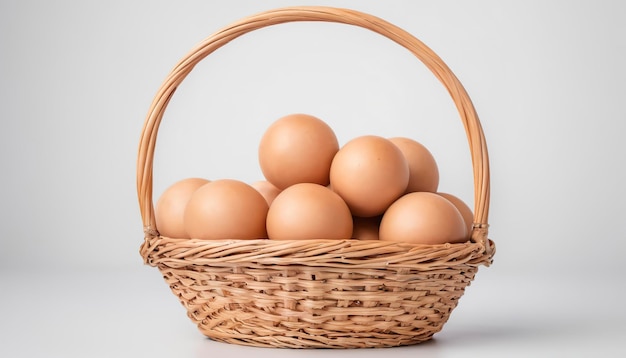 Eggs in basket isolated on white background