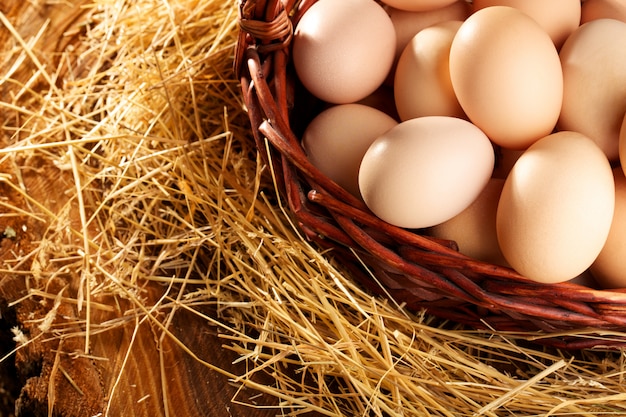 Eggs in the basket neatly folded and ready for the Easter holiday. Net zdarova food. Chicken eggs