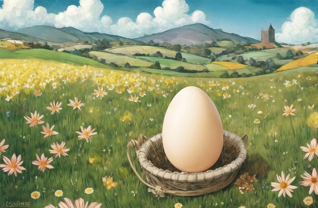 Eggs in beautiful Nature Landscapes Easter Eggs hunt theme Farm eggs AI Generated