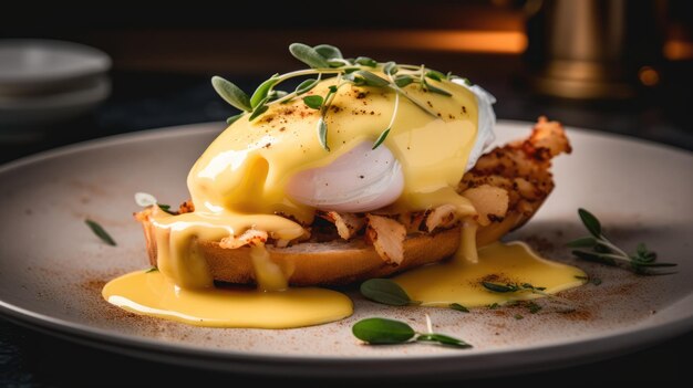 Foto eggs benedict is een gebruikelijk amerikaans ontbijt- of brunchgerecht