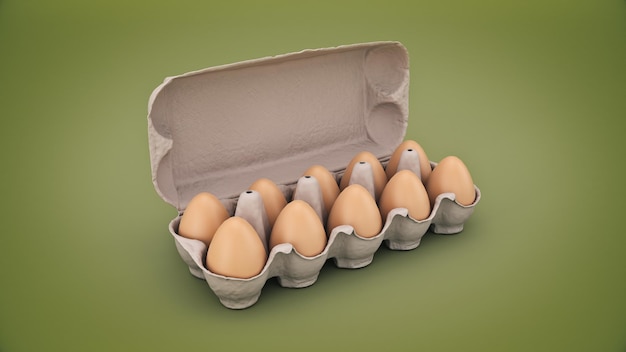 Photo eggs in box 3d rendering