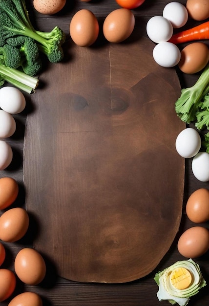 eggs and broccoli are arranged on a table