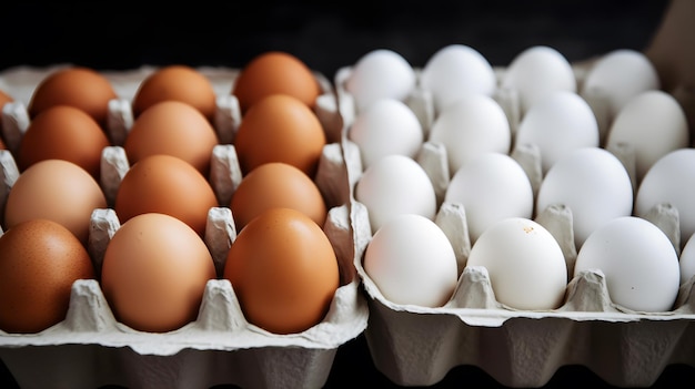 Eggs in a carton are on a black table.