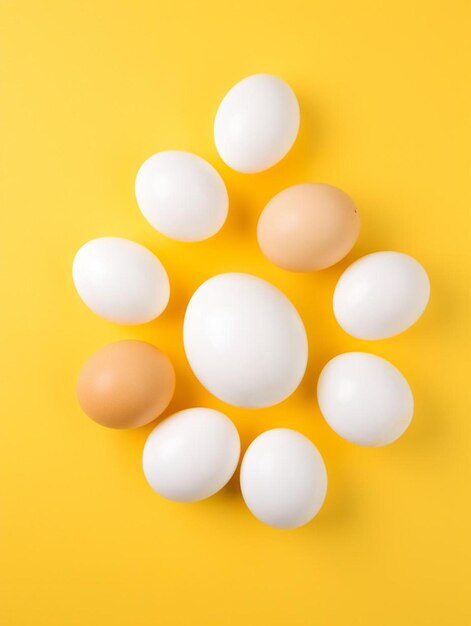 Photo eggs in a circle with a yellow background