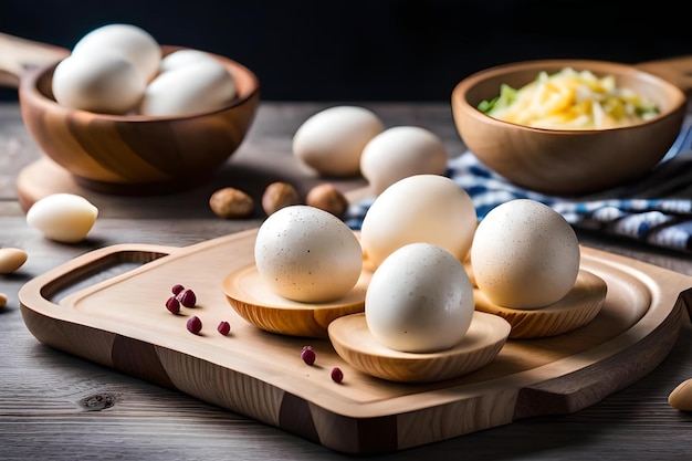 Eggs on a cutting board with a checkered cloth