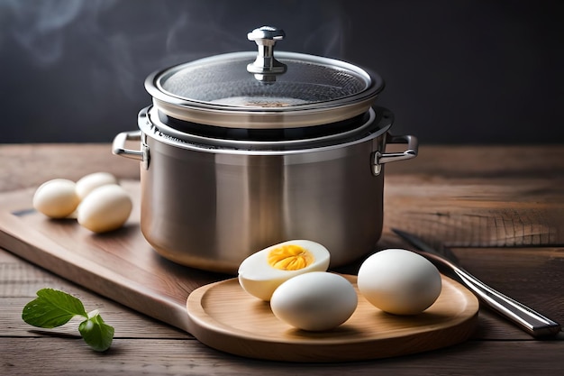 eggs on a cutting board with a smokey smoke.