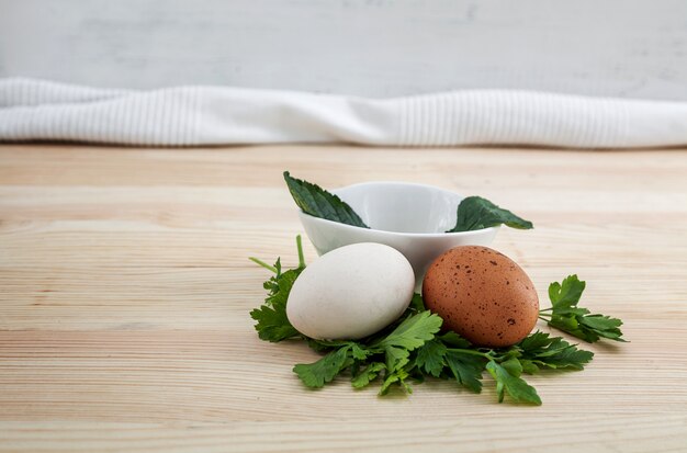 Eggs of different types with parsley