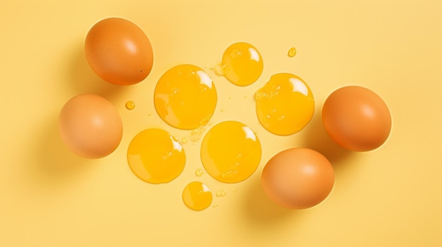 Яйца Flatlay на желтом фоне органических и геометрических фигур