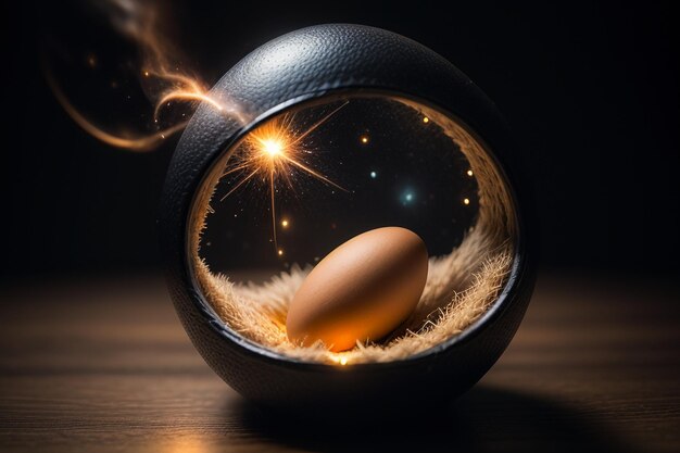 Foto uova all'interno di una palla di vetro sul desktop sotto la luce naturale close-up sfondo carta da parati creativa