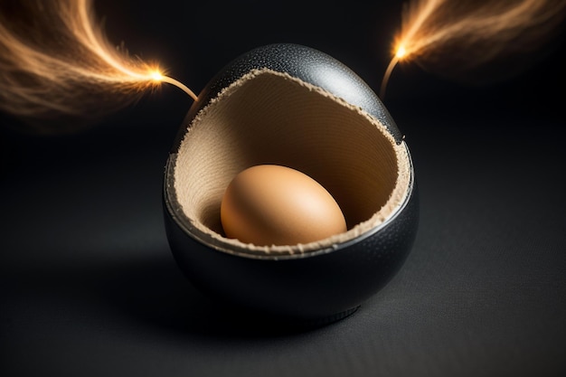 Eggs inside a glass ball on the desktop under natural light closeup creative wallpaper background