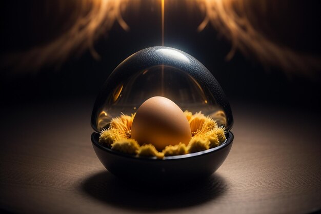 Eggs inside a glass ball on the desktop under natural light closeup creative wallpaper background