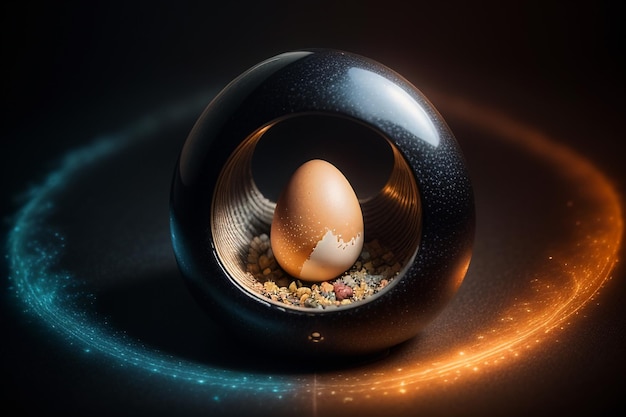 Eggs inside a glass ball on the desktop under natural light closeup creative wallpaper background