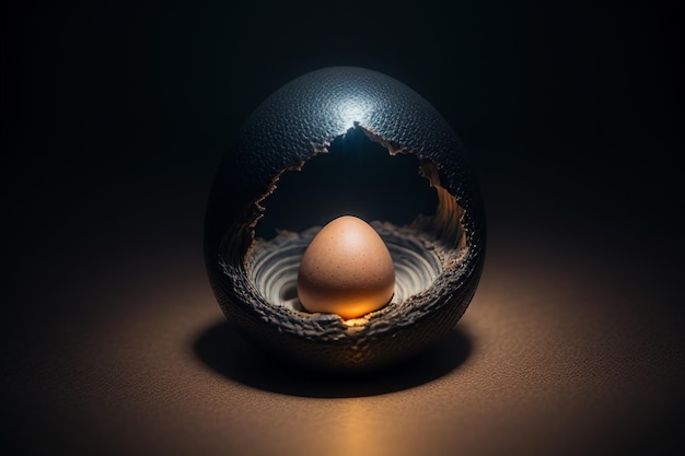 Eggs inside a glass ball on the desktop under natural light closeup creative wallpaper background