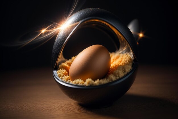 Eggs inside a glass ball on the desktop under natural light closeup creative wallpaper background