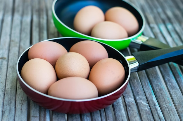 Eggs on an old wood floor.