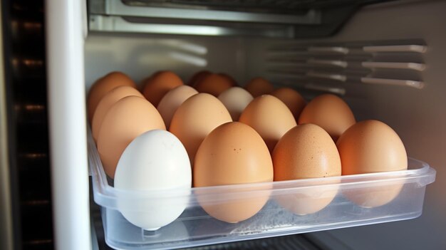 Eggs in open refrigerator