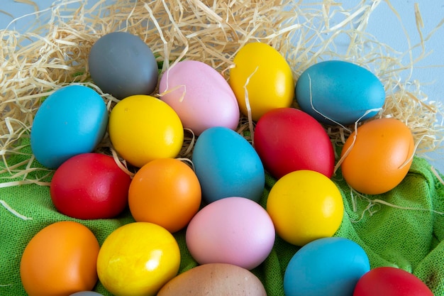 Eggs painted in different colors to celebrate Easte