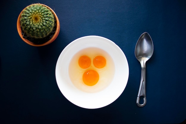 Photo eggs on a plate flatlay