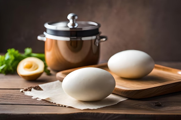 eggs on a table with a jar of eggs