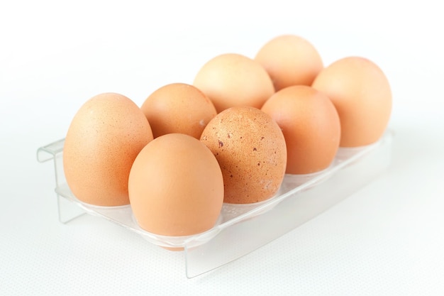 Photo eggs in the transparent plastic container