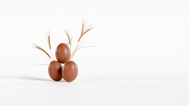 白い背景を持つ卵と小麦の 3 d イラストレーション