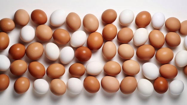 Eggs on white floor top view Eggs pattern White and brown chicken eggs To advertise the incubator