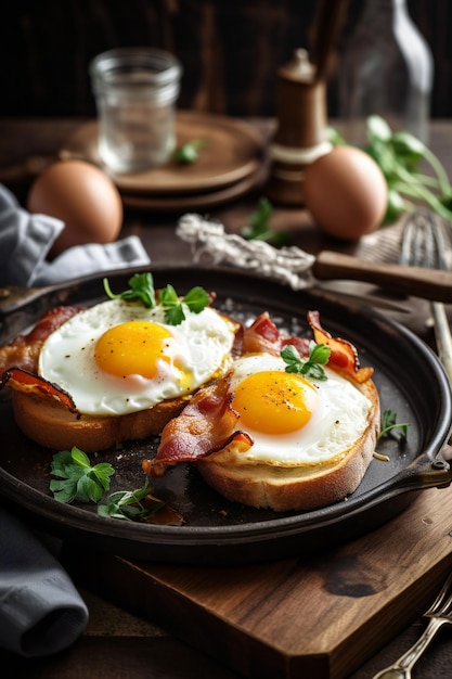 Eggs with bacon on a plate