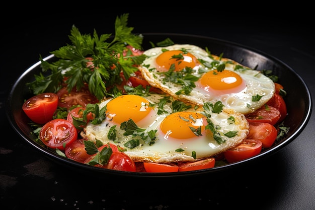 eggs with parsley and parsley on a pan