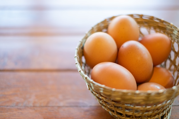 Eggs on wooden background