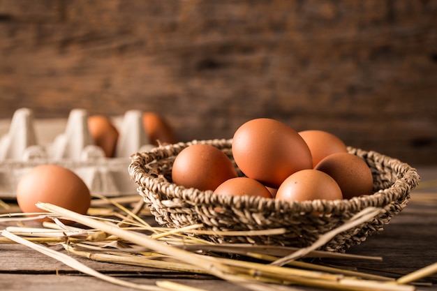 eggs on wooden table background